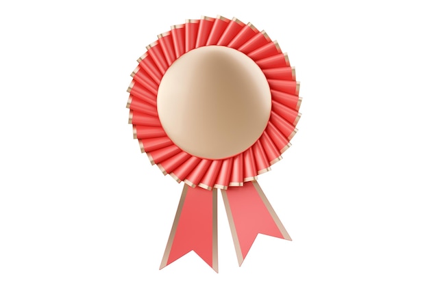 Medalla o insignia de premio de roseta roja con cintas renderizado en 3D