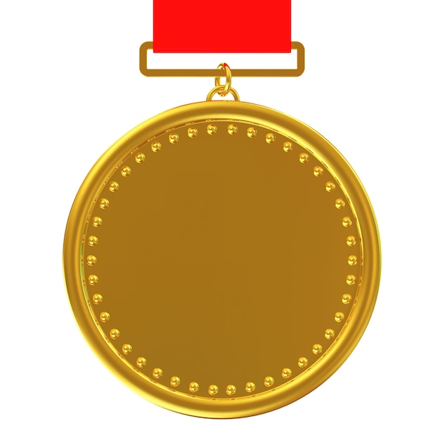Foto medalla de oro en blanco con cinta roja