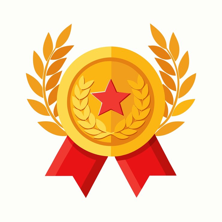 Medalla de oro con cinta y corona de laurel