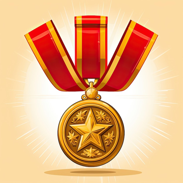 Medalla de oro con una cinta en un fondo mínimo Ilustración vectorial