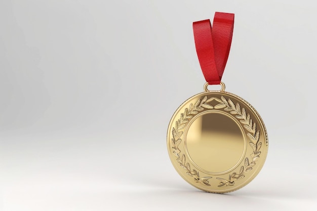Foto una medalla de oro con una cinta roja perfecta para premios y logros