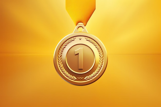 Foto medalla de oro con el número uno de fondo amarillo ia generativa