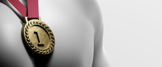 Medalla de oro en el pecho. Render 3d