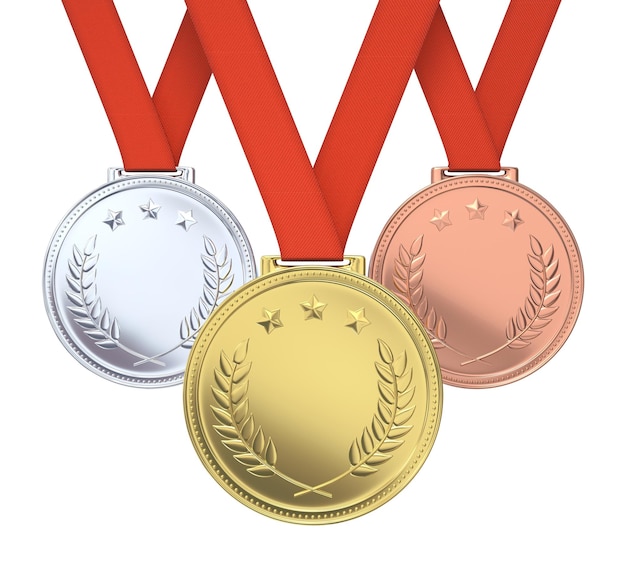 Medallas doradas de plata y bronce