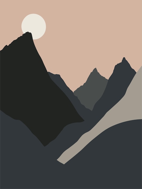 La media luna brilla sobre las crestas rústicas abraza la calidez de una fuga montañosa iluminada por la luna en abstracto