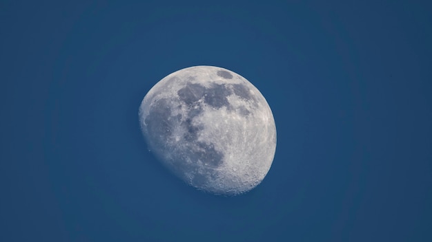 Media luna iluminada sobre un fondo de cielo azul