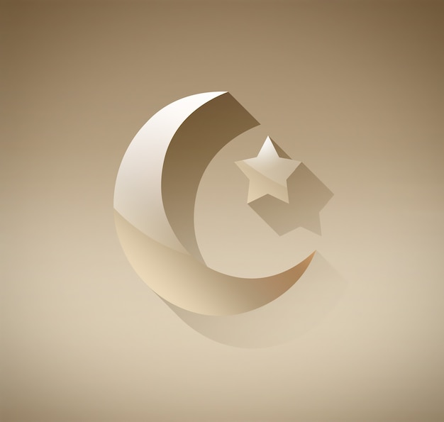 Media luna islámica dorada y estrella sobre fondo claro diseño de ramadan kareem