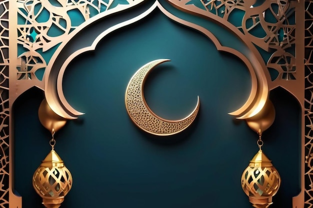 Media luna de Ramadán en el fondo de la pared moderna Fondo de Ramadan de lujo