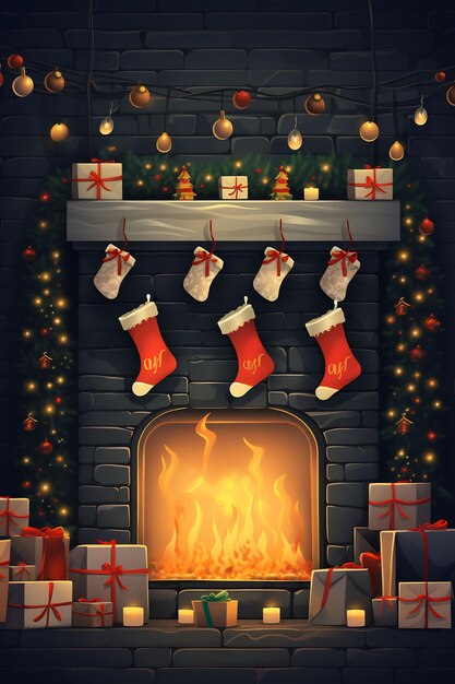 medias de navidad colgando de una chimenea vector gratis