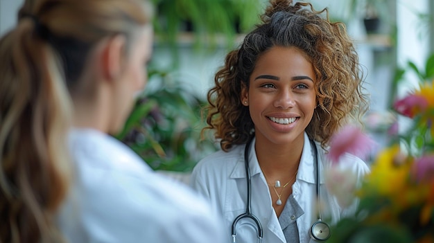 Foto médica a consultar um paciente.