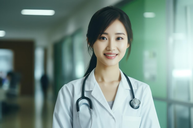 Médica asiática profissional em ambiente hospitalar