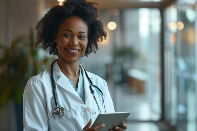 Foto médica confiante com tablet digital