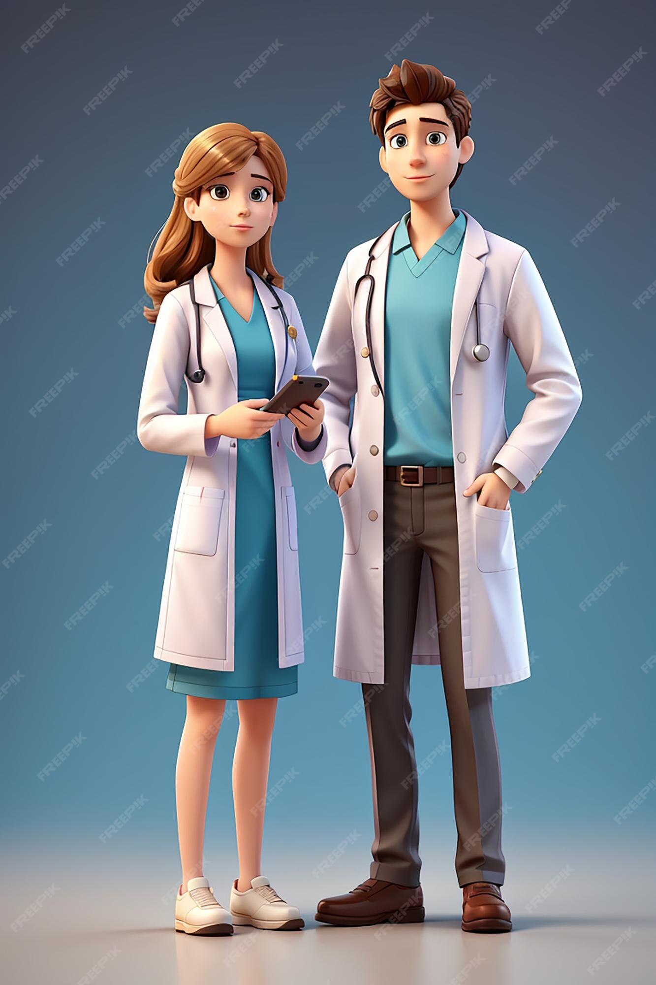 Ilustração 3d apresentação de personagem de desenho animado médica