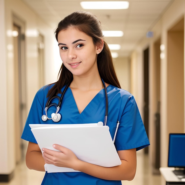 Foto médica segurando um caderno