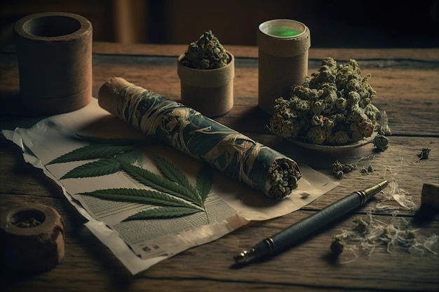 Medicina de cannabis que representa el poder curativo natural de la ilustración de IA generativa de cannabis