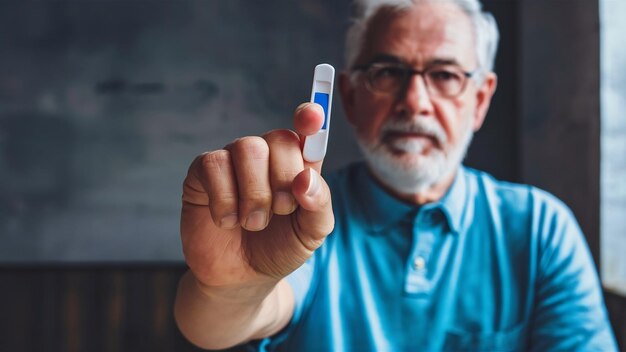 Foto medicina diabetes glucemia atención médica y personas concepto de primer plano del dedo masculino con prueba st