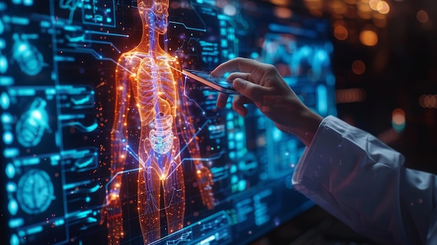 Medicina e tecnologia de saúde Telemedicina através de uma aplicação telefónica Consulta em vídeo com um médico através de uma aplicação telefónica Diagnóstico remoto da saúde do homem numa clínica digital Cardiologia