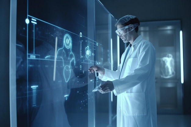 Medicina futurista Interface de computador virtual digital Virtual holográfico Inovador no conceito de ciência e medicina Tecnologias de medicina Medicina remota Laboratório moderno Generative AI