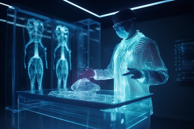 Medicina en el futuro Nanotecnología holograma innovación ingeniería genética Doctor en operaciones anatomía en máquina de cirugía robótica interfaz virtual cirugía robótica son precisión