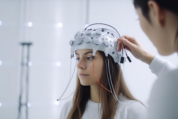 Medición de sensores de EEG en el cerebro Ciencias de la Salud Generar Ai