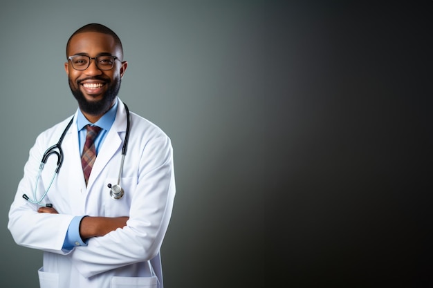 Médico afroamericano con espacio de copia IA generativa