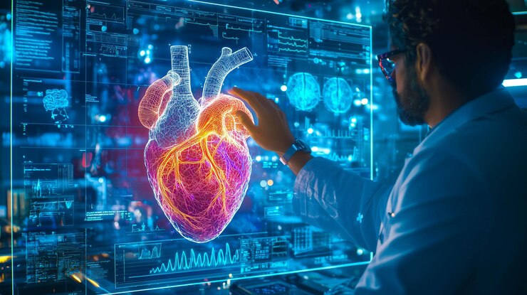 Un médico analiza el holograma de un corazón humano IA generativa