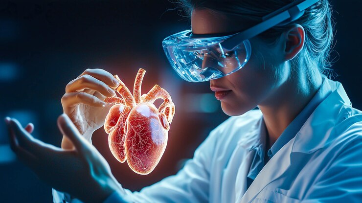 Un médico analiza el holograma de un corazón humano IA generativa