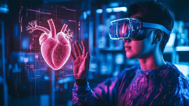 Un médico analiza el holograma de un corazón humano IA generativa