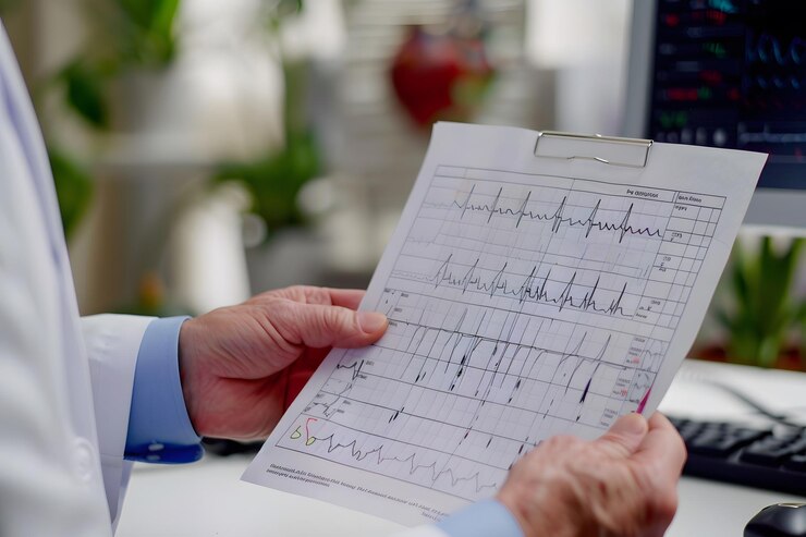 El médico analiza los resultados del ECG en un entorno clínico