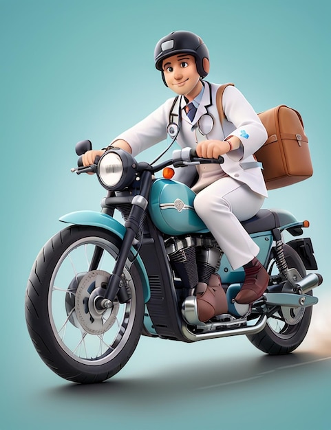 Un médico andando en bicicleta