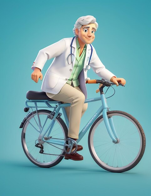 Un médico andando en bicicleta