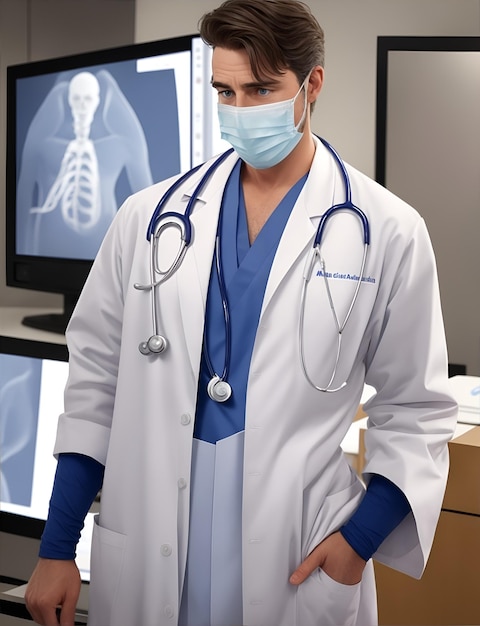 Médico con una bata blanca asistiendo a su oficina Fotografía realista Consulta del médico