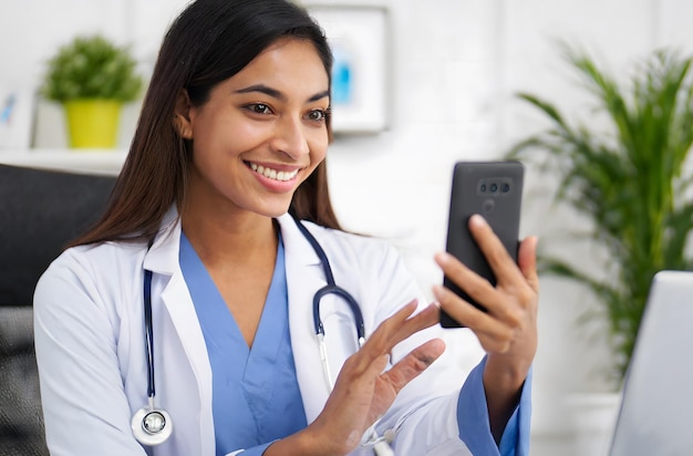 Foto médico en consulta con el paciente por videoconferencia