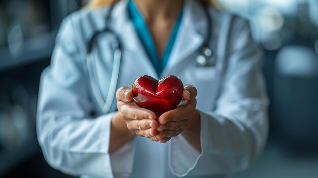 Foto médico con el corazón en las manos ia generativa