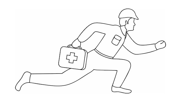 Médico corriendo con botiquín de primeros auxilios