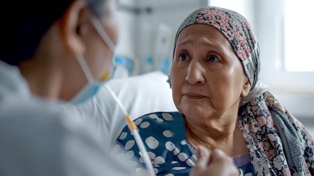 Foto médico cuidadoso consultando a un paciente anciano esperanzado en el hospital apoyo emocional en la atención médica interacción reconfortante escena de atención compasiva ia