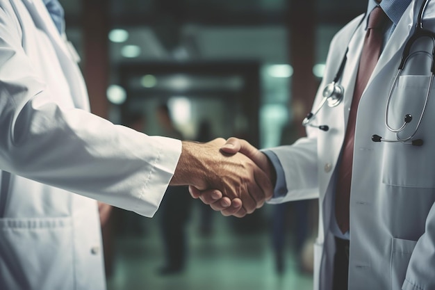 El médico le da la mano al paciente en una clínica médica con IA generativa