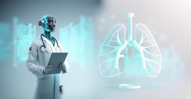 Médico de Inteligência Artificial realizando e análise avançada de sintomas de doenças pulmonares, AI medici