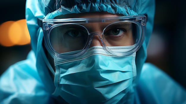 Médico de proteção contra vírus com máscara cirúrgica