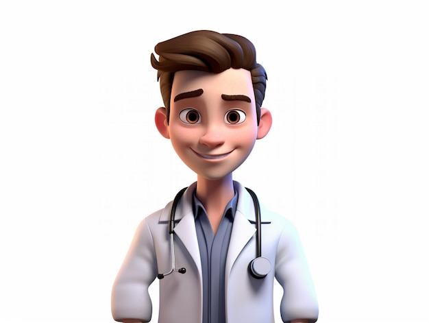 médico de dibujos animados con estetoscopio y estetoscopio en el pecho ai generativo