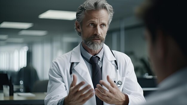 Foto médico discutiendo la condición de los pacientes en la sala del hospital día mundial de la salud