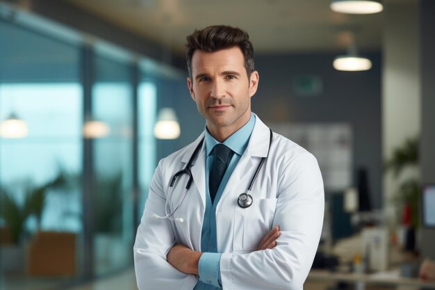 Médico do sexo masculino usando uniforme em um hospital