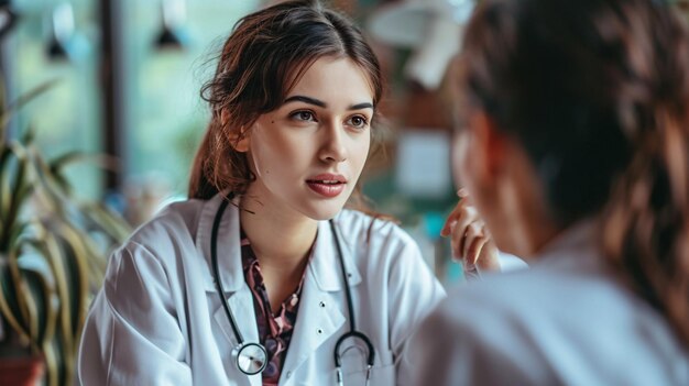 Médico e paciente tendo uma discussão médica no consultório Médico vendo paciente e ouvindo seus sintomas, conceito de saúde e apoio