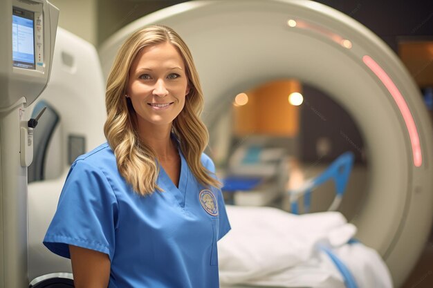 Foto el médico envía al paciente a una máquina de tomografía computarizada para escanear el cuerpo