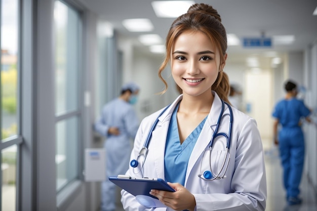 Médico de equipo enfermera con visión trabajo en equipo brazos cruzados mientras trabaja en el hospital Generado ai