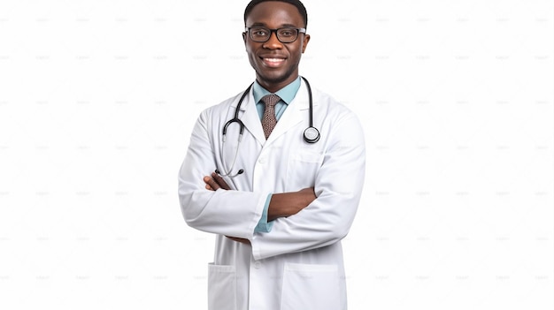Un médico con un estetoscopio colgado del cuello y una camiseta que dice 'doctor'
