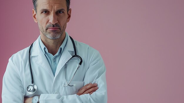 un médico con un estetoscopio en el cuello