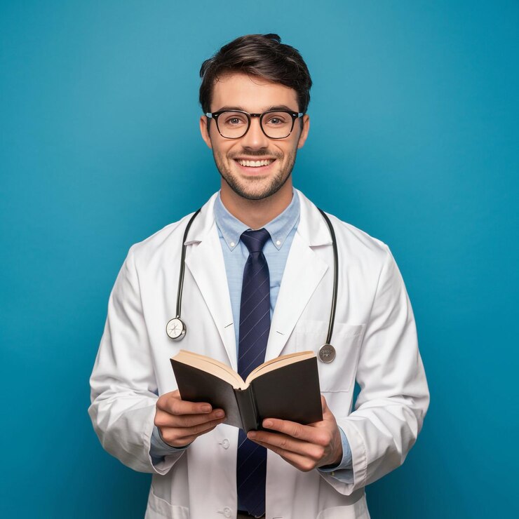 un médico con un estetoscopio en el cuello