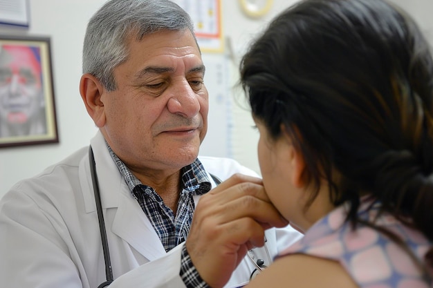 Foto un médico examina el pecho de un paciente con un estetoscopio