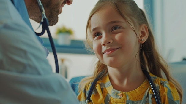 Médico examinando menina com estetoscópio IA generativa